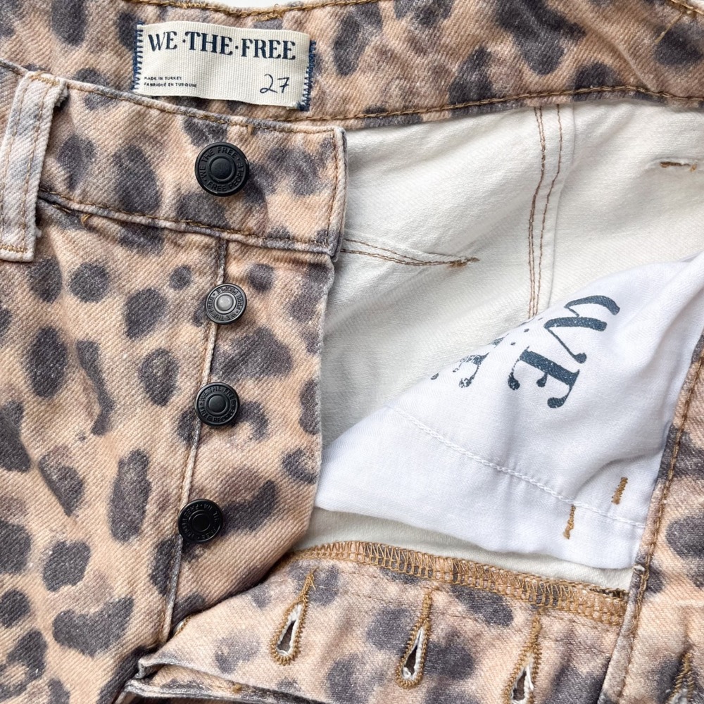 Free People We The Free Good Luck Printed Barrel Jeans Brown Sugar 27 Leopard - Picture 14 of 16